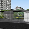 Modern gate residential area main entrance gate building gate machine railing view wall sentry box express cabinet 3d model