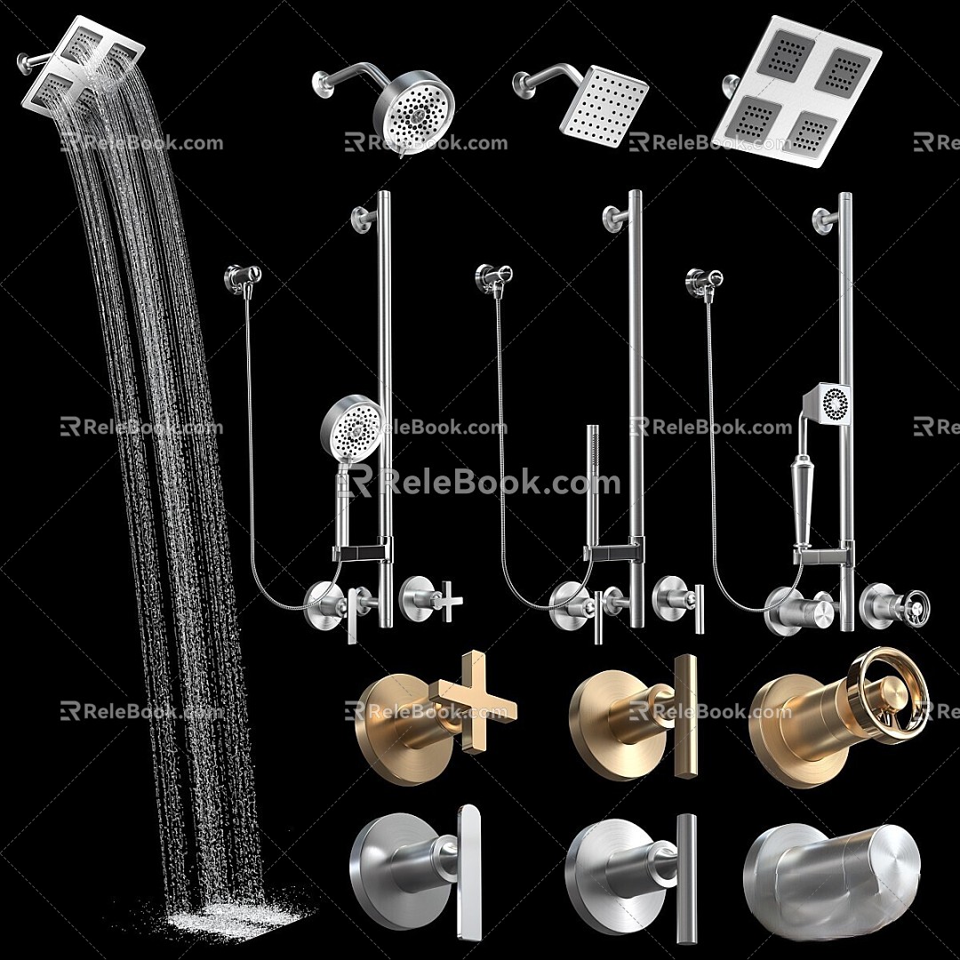 Faucet shower system gold chrome sanitary shower shower 3d model