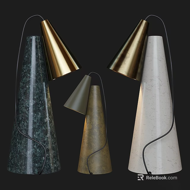 Modern Table Lamps With Conical Shades Marble And Metal Design Elements 3d model