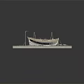 Wooden Boat Construction Model with Support Structures Ropes and Wooden Planks on