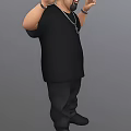 Game Movie Character Wearing Black T-shirt Cross Necklace Bracelet And Black Pants