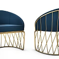 Upholstered Navy Blue Accent Chair With Gold Geometric Metal Frame Design