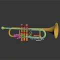 Golden Metallic Trumpet Displayed On Dark Background With Smooth Reflection