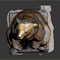 Sitting Bear Sculpture With Detailed Paws And Raised Head On Base