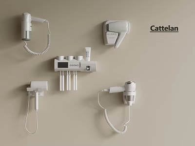 Cattelan Collection Of White Wall Mounted Dental Instruments On Beige Wall 3d model