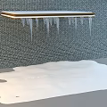 Brick Wall Shelf With Golden Border Icicles And Melting Snow On Ground