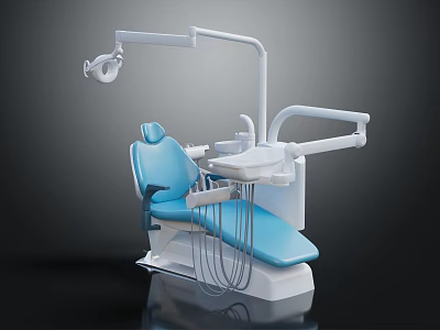 Professional Dental Chair Equipment With Blue Seat Dental Light Control Console And Cables 3d model