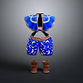 Blue Patterned Clothing Set With White Decorative Trim And Brown Boots 3d model
