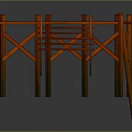 Orange Wooden Construction Platform With Staircase Ladder And Support Beams