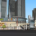 Modern Commercial Street Design With High Rise Buildings And Retail Shops