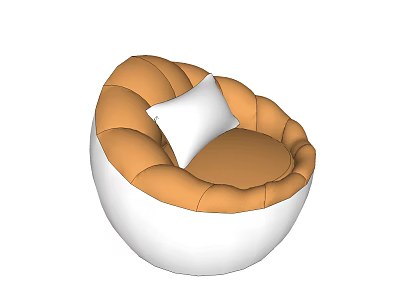 Single Sofa In Egg Shape With Orange Upholstery And White Cushion Design 3d model