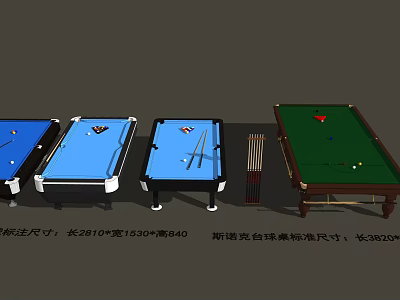 Billiard Tables As Sports Equipment With American 10 Ball Snooker And Standard Dimensions 3d model