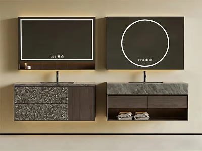 Modern Bathroom Vanity Cabinet with Mirrors LED Lighting Marble Countertop Drawers and Towel Storage 3d model