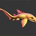 Colorful Pink And Yellow Shark With Red Fins In Cartoon 3D Model Design