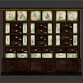 Traditional Wooden Cabinet With Multiple Drawers Gold Accents And Floral Decorative Panels