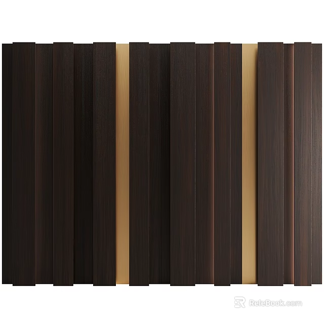 Modern Luxury Wooden Wall Decor With Vertical Panels And Gold Accents 3d model 