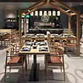 Traditional Modern Restaurant Interior With Wooden Tables Chairs And Decorative Lighting Fixtures