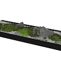 Decorative Ornament Set with Rectangular Black Base White Pebbles Green Moss and Gray Stones