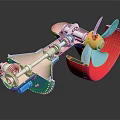 Mechanical Propulsion Device With Red Casing Blue Propeller Gear System Shaft And Internal Components