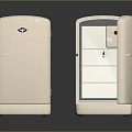 Vintage Cream Colored Refrigerators With Open And Closed Doors Displaying Interior Shelves