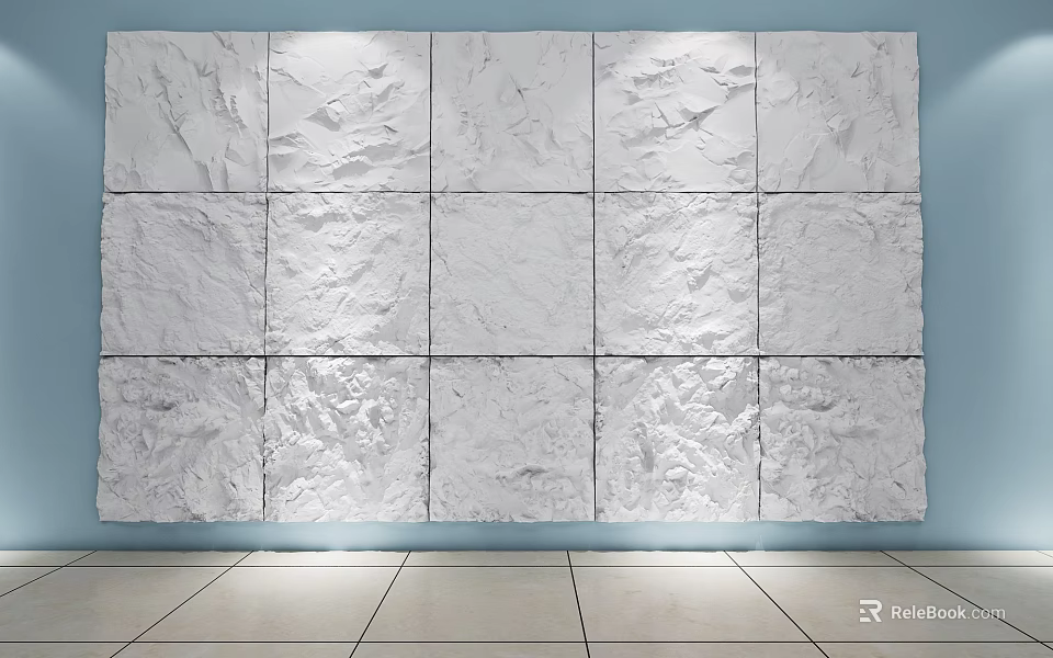White Textured Wall Panels Arranged In Square Pattern With Light Blue Background 3d model 