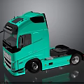 Turquoise Volvo Truck With Modern Sleek Cab And Reflective Tractor Unit