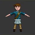 Cartoon Style Game And Movie Character With Brown Hair Blue Shirt Yellow Belt Standing Pose