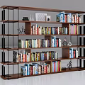 Wooden Bookshelf With Metal Frame Multiple Shelves Filled With Books And Decorative Items