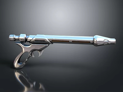 Futuristic Sci Fi Gun With Metallic Silver Finish And Curved Grip 3d model