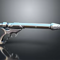 Futuristic Sci Fi Gun With Metallic Silver Finish And Curved Grip