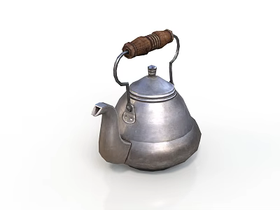 Modern Electric Kettle With Silver Metal Body And Wooden Handle For Kitchen Use 3d model
