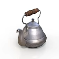 Modern Electric Kettle With Silver Metal Body And Wooden Handle For Kitchen Use