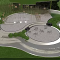 Garden Landscape Design With Circular Fountain Lush Lawn Metal Pergola And Water Features