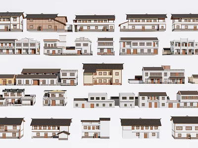 Traditional Houses in Diverse Architectural Styles With Classic Roofs and Exteriors 3d model