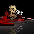 New Year Decorative Scene With Golden Dragon Hello 2024 Red Steps And Lanterns