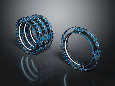 Modern Blue Chain Structured Tires On Dark Background With Reflective Surfaces 3d model