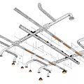 Ceiling Mounted Pipes With Crossed Layout And Support Structure Installation