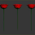 Beautiful Three Red Flowers with Green Stems Against Gray Background