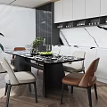 Modern Dining Table Set With Marble Top And Mixed Color Chairs In Kitchen