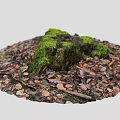 Stone and Wooden Log Covered with Green Moss Surrounded by Brown Fallen Leaves