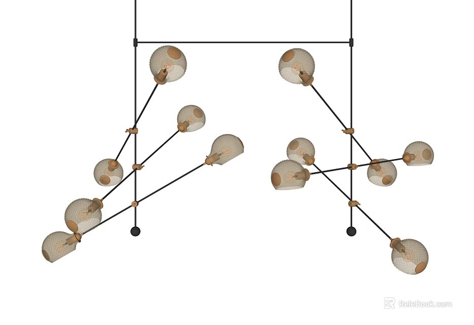 Modern Geometric Chandelier With Multiple Spherical Glass Bulbs And Black Metal Frame 3d model 