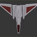 Futuristic Aircraft Model Featuring Silver Body Red Triangular Wings And Detailed Aerodynamic Design