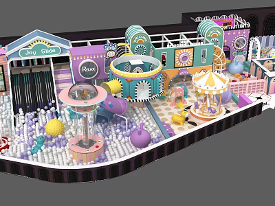 Kids Indoor Playground with Colorful Ball Pit Carousel Purple Pink Blue Toys and Structures 3d model