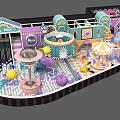 Kids Indoor Playground with Colorful Ball Pit Carousel Purple Pink Blue Toys and Structures
