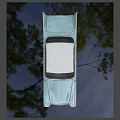 Light Blue Vintage Classic Car With White Roof Streamlined Design And Chrome Accents