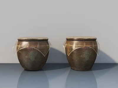 Decorative Ornament Set With Two Bronze Textured Drums On Glossy Table 3d model