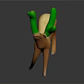 Cartoon Brown Deer Figurine With Green Cactus Shaped Antlers And Lifted Hind Legs