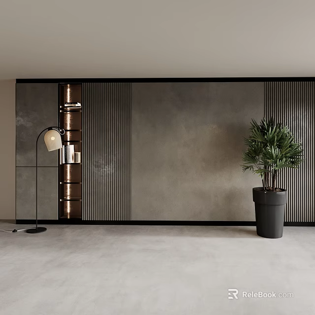 Modern Entryway Interior Design With Stylish Side Cabinet And Green Plant 3d model 