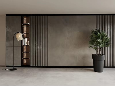 Modern Entryway Interior Design With Stylish Side Cabinet And Green Plant 3d model
