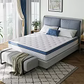 White Mattress With Blue Trim Quilted Surface On Grey Headboard Bed Frame